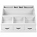 Popamazing Wooden Desk Makeup Organiser Cosmetic Holder Make Up Brush Cotton Pads Storage Drawers Dressing Desk Table Tidy Organiser/Box/Case/Caddy (White)