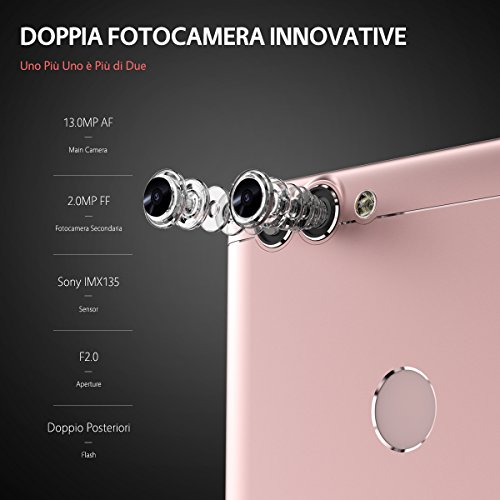 BLUBOOÂ® Dual 4G LTE Smartphone Android 6.0 5.5 Pollici Sharp FHD MTK6737T Quad Core 1.5 GHz, 2GB RAM + 16GB ROM, 13.0 MP + 2.0 MP Dual Posteriore Camera, Sensore di Impronte Digitali [Oro Rosa]
