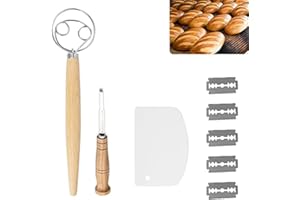 Taozoey Frusta Danese in Acciaio, Frusta Danese per Impasto Pizza, Frusta Danese per Impastare Pane, Taglierino per Pane, Frusta per Impasto, Lama Pane, 5 Lame di Rasoio Sostituibili