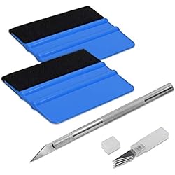 kwmobile Kit de pose pour vinyle - 2x Raclette de marouflage avec feutre 1x cutter 4x lame - Outils pose de film vitre voiture autocollant mur