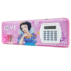 IZU Multipurpose Magnetic Pencil Box with Calculator, Dual Sharpener for Girls & Boys for School, Big Size Cartoon Printed Pencil Case for Kids . (Pretty Girl)