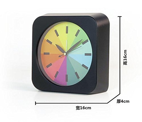 Foxtop Classic 7 Zoll Moderne kreative runde Regenbogen Wanduhr Uhr, Quarz Schreibtisch Uhr, batteriebetrieben, laute Wecker für Kinder Kinder Studenten (Schwarz) - 4
