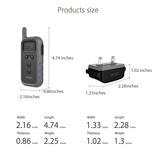 Collier-de-Dressage-pour-Chien-Vinsic-Collier-Anti-Aboiement-avec-Rcepteur-impermable-et-Tlcommande-de-300-mtres-5-niveux-de-Vibration-Electrique-Bip-Sonore-Gris-fonc