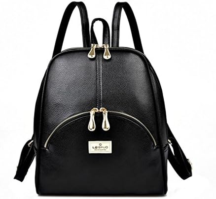 Ushang PU Leather Solid Soft Backpack Bags, Lightweight Tote Double Zipper Daypacks, Black