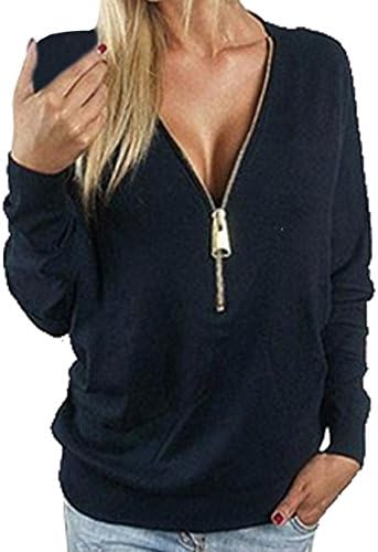 Onenight Spring Autumn Casual Women's V-Neck and Zipper T-Shirt Long Sleeve Tops Loose Sweatshirt Young Fashion Shirts Blouses