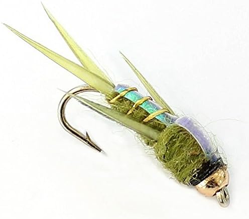 6 X Trout Fishing Flies GOLD HEADED NYMPHS 33J X 6 X GREEN FLASH BACK HOOK SIZE 12