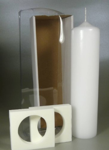 Taufkerze inkl. Klarsicht-Karton 25 x 6 cm (Stumpen weiss 25x6) -4710- Kerze zur Taufe zum Basteln und selbst gestalten