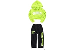 LOLANTA 2 Piezas de Ropa de Baile Callejero para niña Hip Hop, Sudadera Corta + Pantalones de chándal