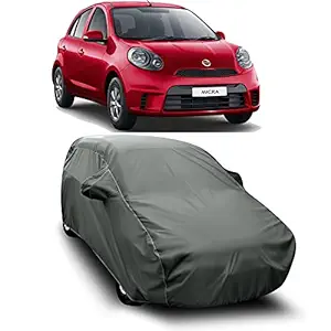 CREEPERS Water Resistant Car Cover for Nissan Micra (Gray with Mirror Pocket)