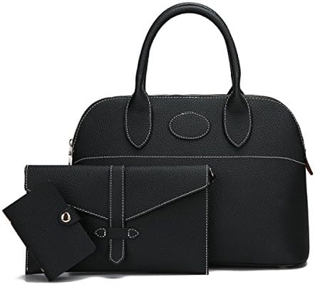 CHFUD Women's PU Leather Shoulder Bag With Wallet 2 Sets,Black-OneSize