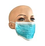 Medical Face Mask OP Single Use Pack of 50 Blue Elastic Bands 3 Ply 99.5% Filter Efficiency Original Tiga-Med quality