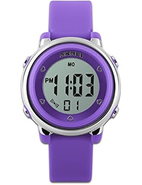 Kinder Sportuhr mit Stoppuhr und 7 LED Hintergrundbeleuchtung, mit blauem, weißem und grünen Silikonband für Jungen...