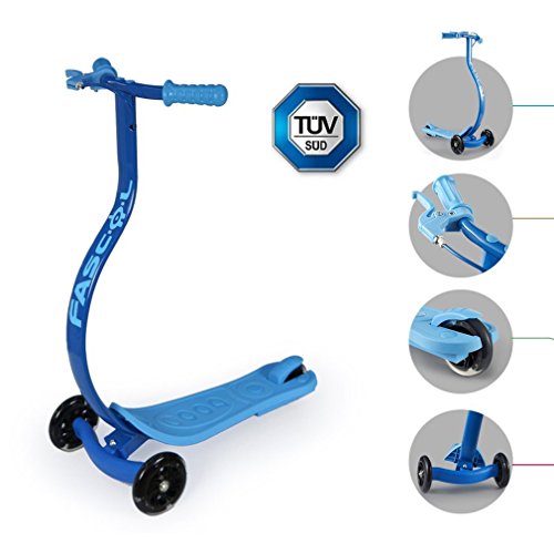 Preisvergleich Produktbild FASCOL Kinderroller Scooter mit Handbremse und Fußbremse, Ergonomische Anti-Rutsch, Crash-Vermeidung, Glänzend PU Radlager, ab 3-8 Jahren, Blau