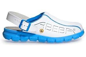 ABEBA 37312 ESD Work Shoes Dynamic Clogs White Blue with ESD Marking in Size 46