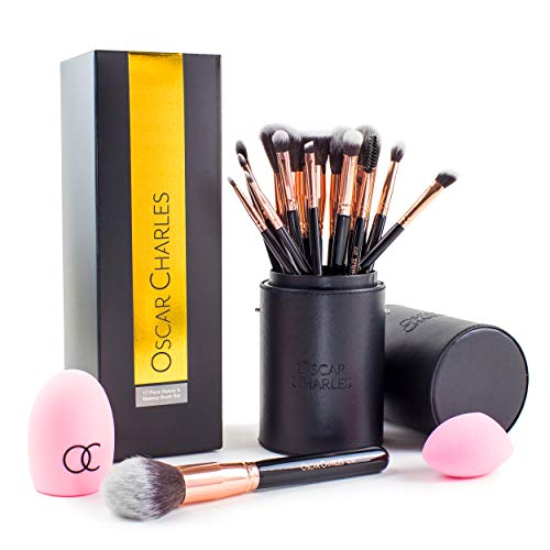 Set de cepillos de maquillaje de Oscar Charles, pinceles de maquillaje presentados en una elegante funda y dentro de una caja de regalo (Rosa)