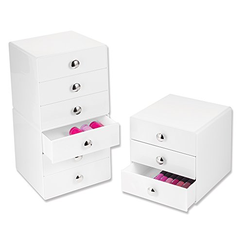 InterDesign Drawers Schubladenbox | Schminkbox mit 3 Schubladen zum Sortieren von Make-Up, Schmuck etc. | Schubladen Organizer für Büro- und Bastelbedarf | Kunststoff weiß - 3