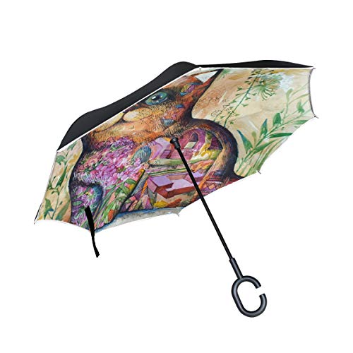 Preisvergleich Produktbild SKYDA Doppelschichtiger umgekehrter Regenschirm für Katzenhaus, winddichter Regenschirm für Auto und Regen im Freien mit C-förmigem Griff