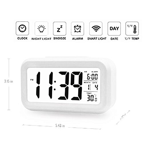 Saflyse Smart Wecker LED Digitaluhr Wecker Reisewecker (mit Datums-Anzeige,Mit Temperatur, Nachtlicht etc) (Schwarz) - 2