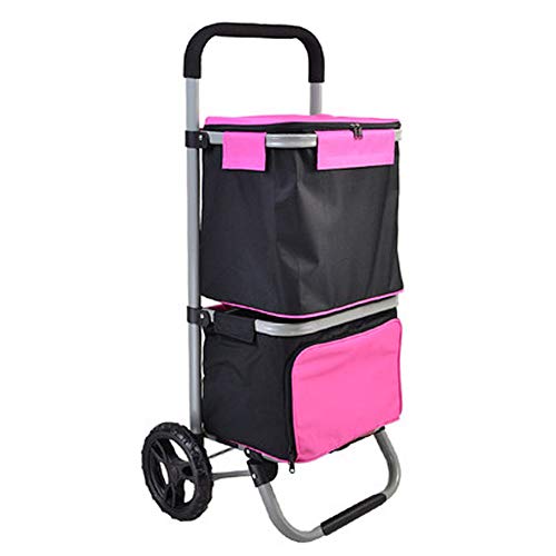 Preisvergleich Produktbild HXPK Tragbarer Klappleiterwagen, Aluminiumlegierungsanhänger, Haushaltswagen, Wasserdichter Rucksack mit großer Kapazität (2 Schichten),Pink