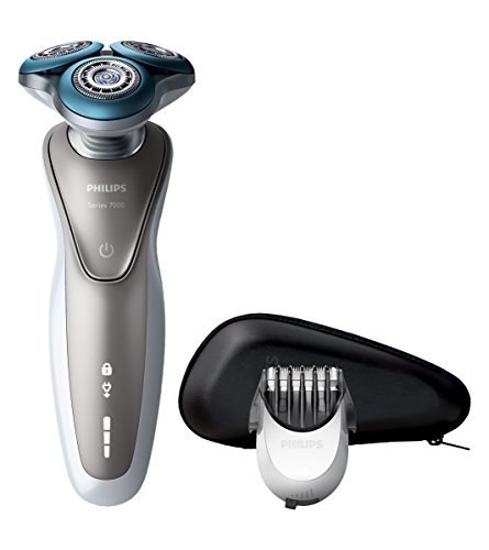 Philips Serie 7000 S7510/41 - Afeitadora eléctrica para hombre rotativa, recortador de barba, estuche de viaje, pieles sensibles, blanco