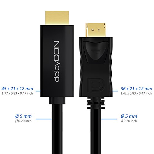 deleyCON 1m DisplayPort zu HDMI Kabel – High Speed 4k UHD / FullHD 1080p / 3D / HDCP / Audioübertragung – DP Stecker auf HDMI Stecker Adapterkabel – Schwarz - 3