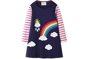 KFNIRE Vestido de Niña de Manga Larga de Algodón Jersey Casual Vestido de Camiseta