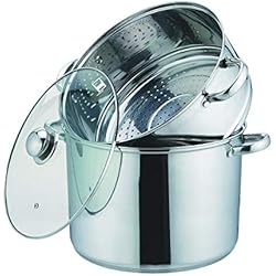 Kamberg - 0008072 - Couscoussier / Cuit Vapeur / Faitout 3 en 1 -Diamètre 26 cm - 10 Litres - Acier Inoxydable Haute Qualité - Couvercle en verre - Tous feux dont induction