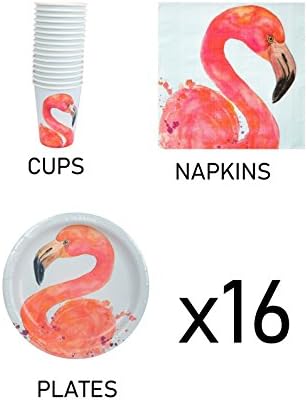 48 Piece Disposable Summer FLAMINGO Party Set Includes 16x Plates, 16x Napkins and 16x Drinking Cups ideal for BBQs, Picnics, Parties, Buffets and more