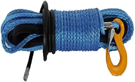 Upline UHMWPE Synthetic Blue Winch Rope Cable 11/32" X 90ft 20700 LBS Protective Thimble Thimble and Sleeve With Yellow Hook for SUV ATV UTV Truck Jeep