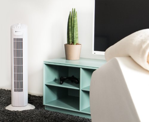 Tecvance Säulenventilator, Turmventilator in weiß | 90° Oszillierender Ventilator mit 3 Geschwindigkeitsstufen | Tower-Ventilator mit Timer mit Zeitschalter von 0 – 120 min - 5