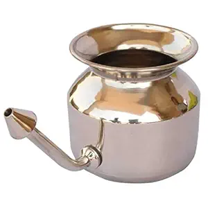 Stainless Steel Ayurvedic Jal Neti Pot for Sinus Congestion and Nasal Cleansing (Silver)