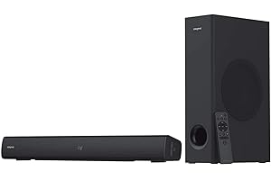 Creative Barre de Son Stage V2 2.1 avec Caisson de Basses, Clear Dialog et Surround par Sound Blaster, Bluetooth 5.0, TV Arc, Optique et Audio USB, Montage Mural, Graves et aigus réglables, pour TV