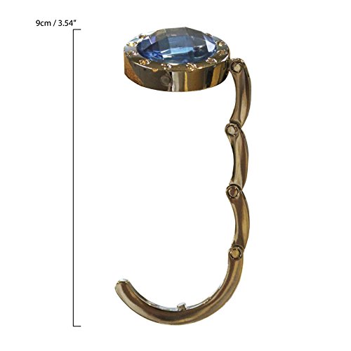 6 Handtaschenhalter Aufhänger mit Gliederhalterung ausklappbar und funkelnden farbigen Kristall Schmucksteinen von Kurtzy TM - 2