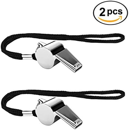 Phetron Referee Whistles 2 Pack Stainless Steel Coach Whistles with Lanyard for Football Coaches and Officials