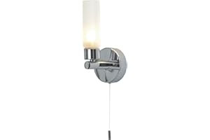 firstchoicelighting Modern Polished Chrome & Glass IP44 Bathroom Wall Light with Pull Cord Switch