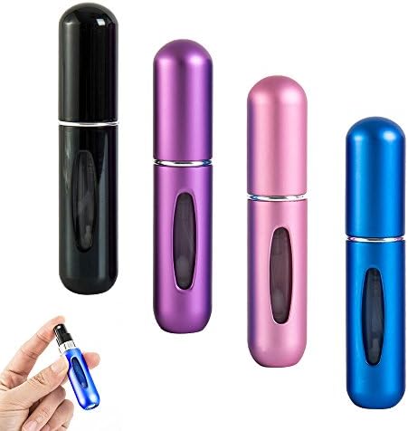 4pcs Mini Atomizer Perfume Bottles 5ml Airplane Support Travel Refillable Perfume Spray With Window Suit for Purse Pocket Luggage 4 Color