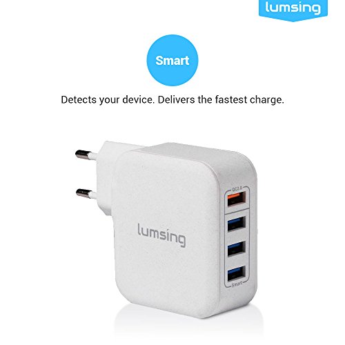 Lumsing Schnellladegerät 4-Port USB Wandladegerät, Wall Charger mit 3 Smart Ports und 1 Quick-Charging Port für iPhone, Samsung, HTC, Nokia iPad, iPod, Nexus usw. – Weiß - 6
