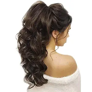 PRAVRAJYA Hair Extensions and Wigs Womens & Girls Synthetic Straight-Curls Long Ponytail with Clip Hair Extension Wig (Brown)