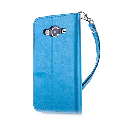 Galaxy J3 2016 Hülle Ledertasche [mit Frei Hartglas Displayschutzfolie], KKEIKO® Schutzhülle PU Leder Tasche Hülle Case für Samsung Galaxy J3 2016, Wickelfalz Handyhülle mit Bändselloch Standfunktion Karteneinschub und Magnetverschluss, Kratzfeste Lederhülle Flip Wallet (Blau #7) - 3