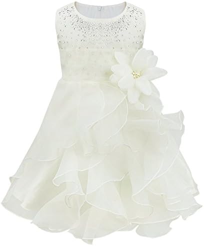 Choyee Freebily Baby Girls Rhinestones Ruffle Princess Wedding Pageant Party Birthday Tutu Dress Baptism Christening Gown Ivory 6-9 Months