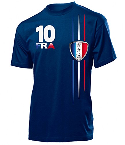 Golebros Frankreich Fanshirt Streifen 2 Sterne 6101 Fussball Herren Fun-T-Shirts Navy XL
