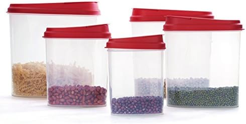 Bellaware Red Cereal Containers, Plastic Storage Containers, Set of 5