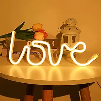 ZILLOQUIL Love Neon Signs for Bedroom, LED Neon Light for Wedding Party Supplies, Girls Room Decoration Accessory, Wall/Table Decor,Christmas, Kids Room or Living Room, Gifts,USB Operated (Yellow)
