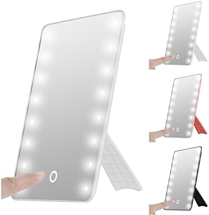 Lnxd Touch Foldable LED Lighted Vanity Mirror with Light, Smart Touch Kickstand 16LED Lighted Vanity Mirror Makeup Cosmetic Countertop Cordless Table Mirror for Home Travel Office (White)