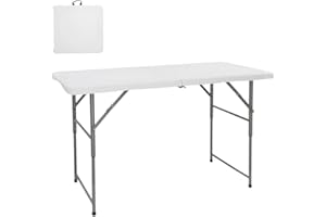 LOLAhome Mesa Plegable, Regulable en 3 Alturas, de Acero Anticorrosión y HDPE (De 122x60x74 cm) | Resistente, fácil Transporte, fácil Montaje | Ideal Acampadas, Picnic, Catering, Jardín, Terraza