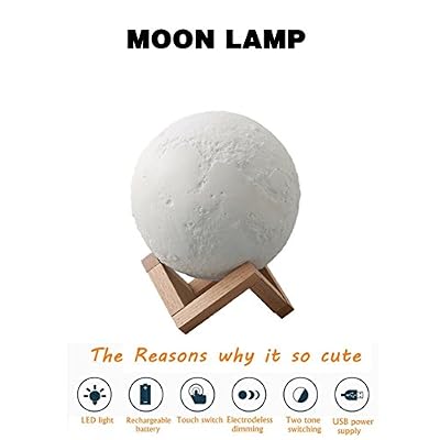 Fastdirect Lampe de 3D Lune LED Veilleuse Interrupteur Tactile 2 Couleurs Lumière Magique Rechargeable par USB Cadeau pour Saint-Valentin Anniversaire (12cm)