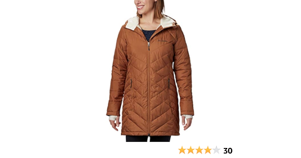 columbia women's heavenly long hooded jacket camel brown