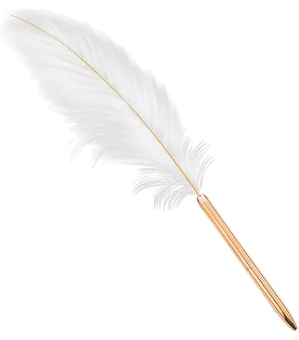 Stylo Plume Vintage à Plume D'oie - 0,5 Mm, Tige Laquée, Cuivre - Pour Calligraphie, écriture, Signature - Blanc/doré