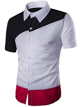 Causal Patchwork T-Shirt für Männer, Amlaiworld Turn-Down Kragen Kurzarm T-Shirt