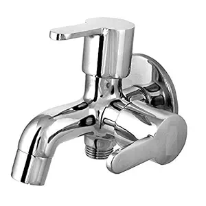 JAGGER MARK Full brass 2 in one tap Two way tap for bathroom 2 in 1 tap for washing machine 2 in 1 tap for bathroom with WALL FLANGE AND TEFLON TAPE ( CHROME FINISH )